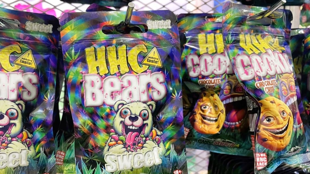 Gominolas de HHC en un escaparate en la feria Spannabis