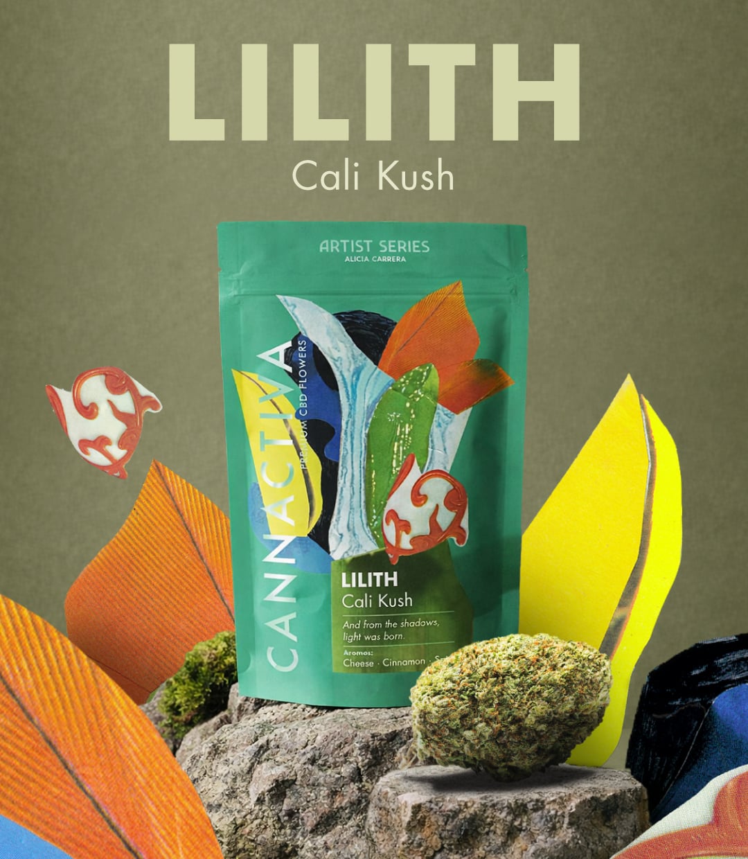 Bolsa de LILITH (Cali Kush), nueva flor de CBD Artist Series, ilustrada por Alicia Carrera