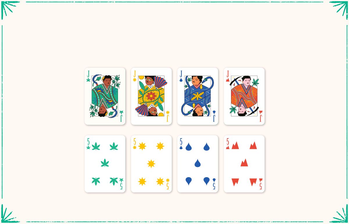 Cartes du jeu Cannactiva Harvest Edition avec les couleurs Soleil, Eau, Terre et Cannabis